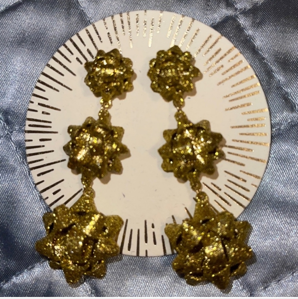Francesca Gold Glitter Bow Earrings - Picture 6 of 8
